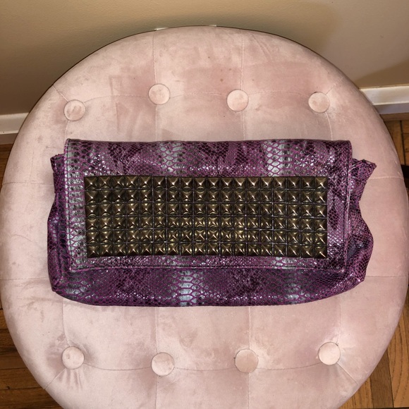Tylie Malibu Handbags - Tylie Malibu Purple Snakeskin Pattern Clutch